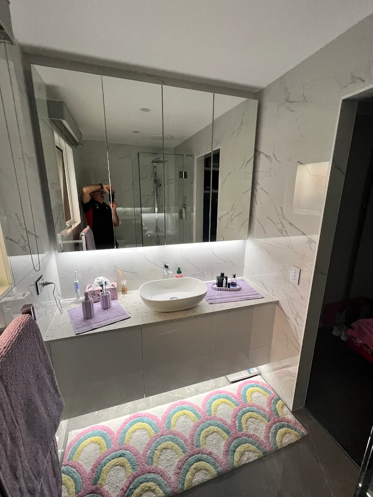 Custom bathroom vanity Eltham Melbourne by Northside Joinery as part of full bathroom renovation