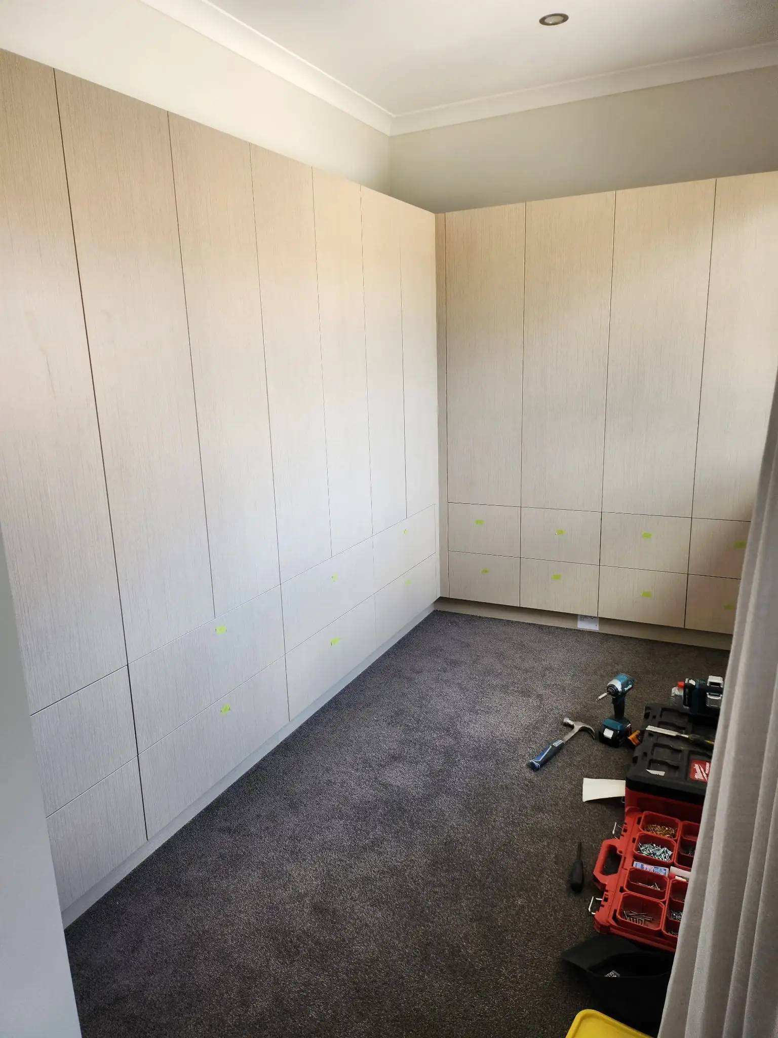 Walk-in wardrobe nearing completion Melbourne by Northside